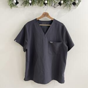 Figs Technical Collection Black V-neck Short Sleeve Pocketed Scrubs Shirt Sz XXL